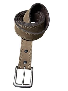 Carhartt men’s brown top grain leather triple stitch belt with silver hardware